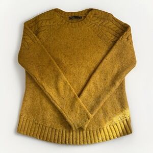 Prana Mustard Yellow Cable Knit Sweater Women's Medium Wool Blend